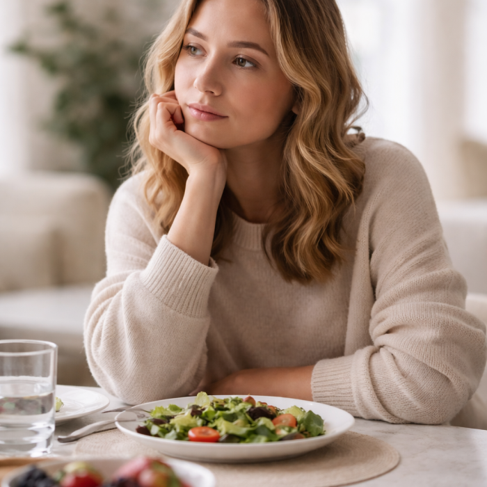 Contemplating a healthy meal choice
