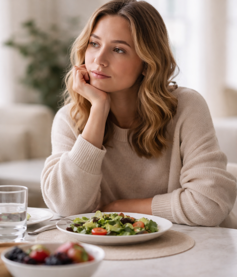 Contemplating a healthy meal choice